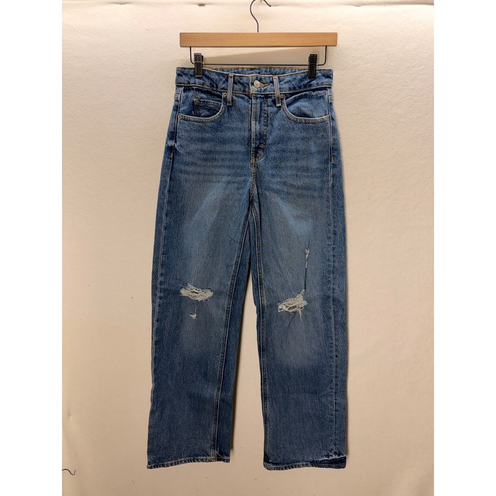 Old Navy Sky-Hi Wide Leg Jeans Womens 0 Blue Distressed High Rise 3602